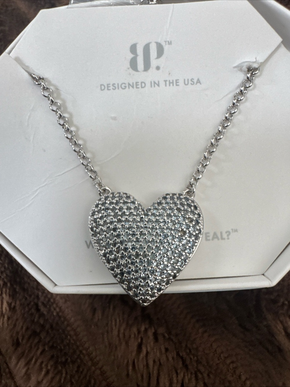bp Silver Pave Heart Pendant Necklace